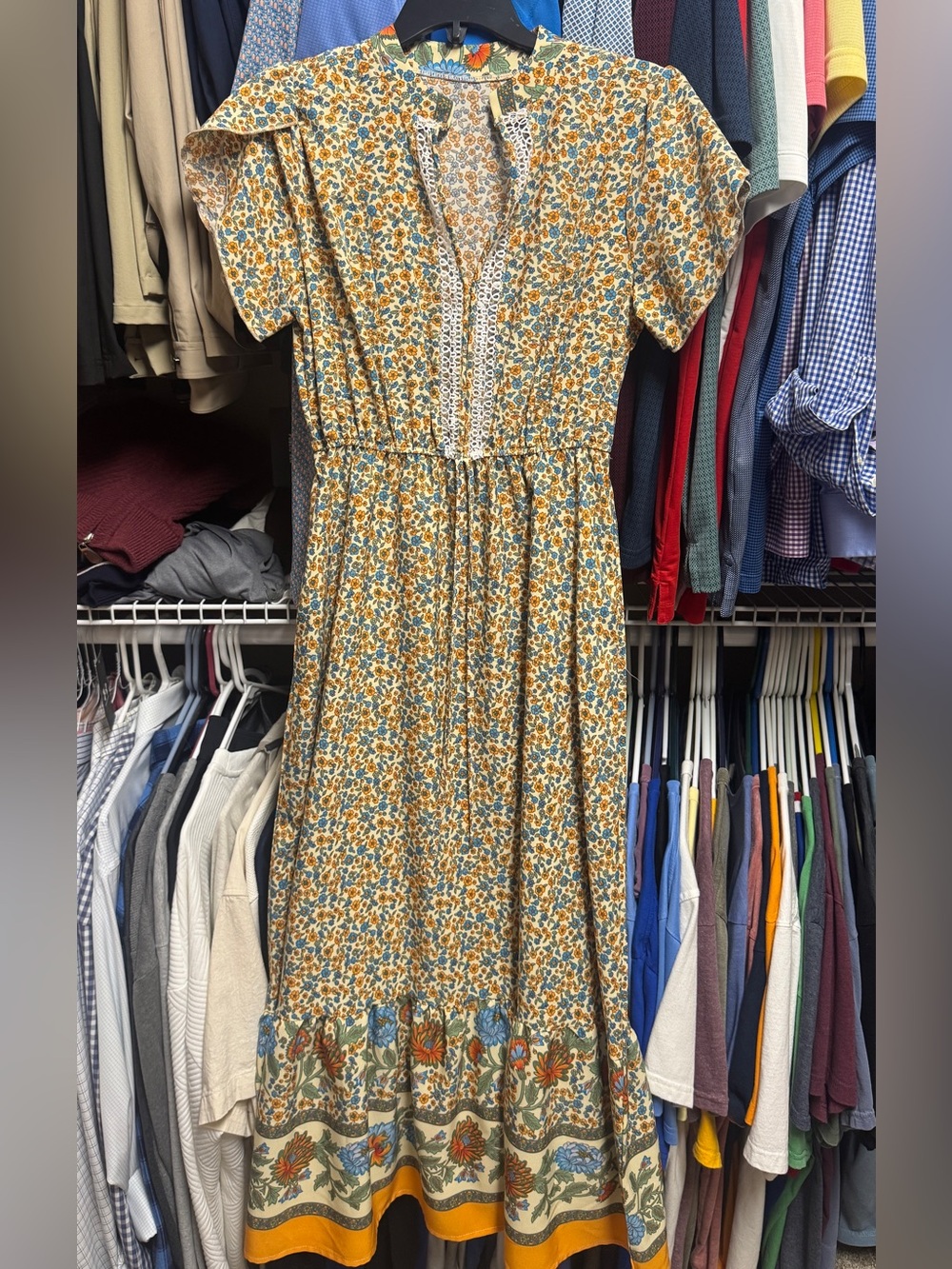 Floral Maxi Dress in Mustard Blue - Lightweight Women's Dress